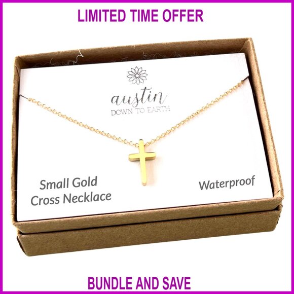 14k Gold Filled Dainty Cross Necklace Adjustable Length Hypoallergenic